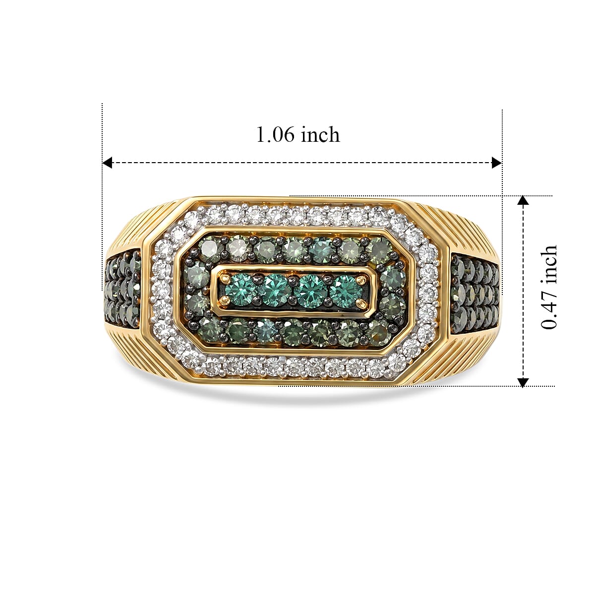 Luxuriant Lab Grown Green Diamond IR and Lab Grown Diamond SI 0.90 ctw Men's Ring in 18K Vermeil Yellow Gold Over Sterling Silver (Size 12.0)