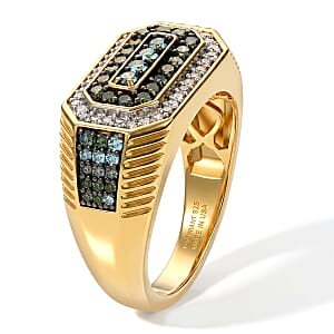 Luxuriant Lab Grown Green Diamond (IR), Lab Grown Diamond (SI) Men's Ring in 18K Vermeil YG Over Sterling Silver (Size 10.0) 0.90 ctw