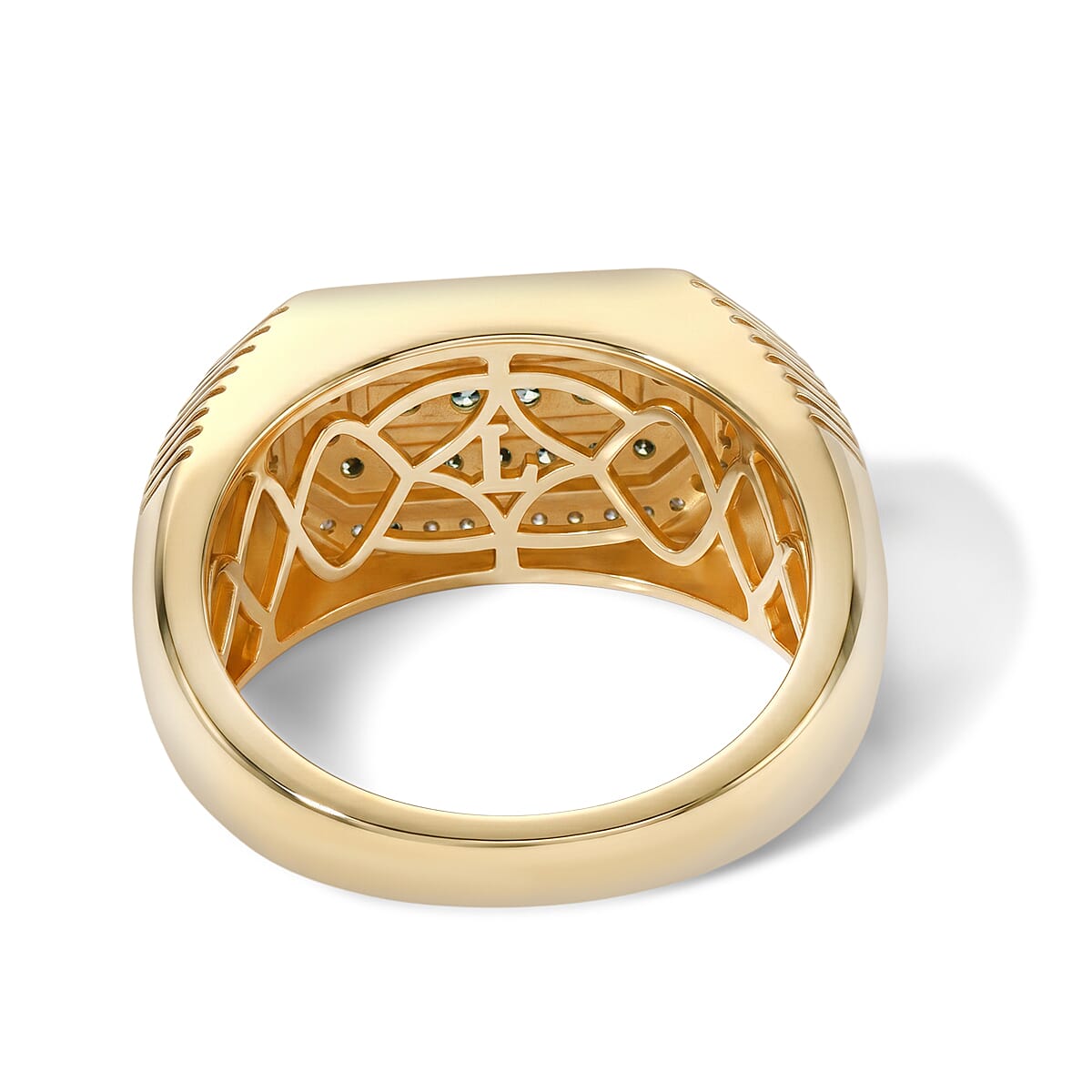 Luxuriant Lab Grown Green Diamond IR and Lab Grown Diamond SI 0.90 ctw Men's Ring in 18K Vermeil Yellow Gold Over Sterling Silver (Size 14.0) image number 3