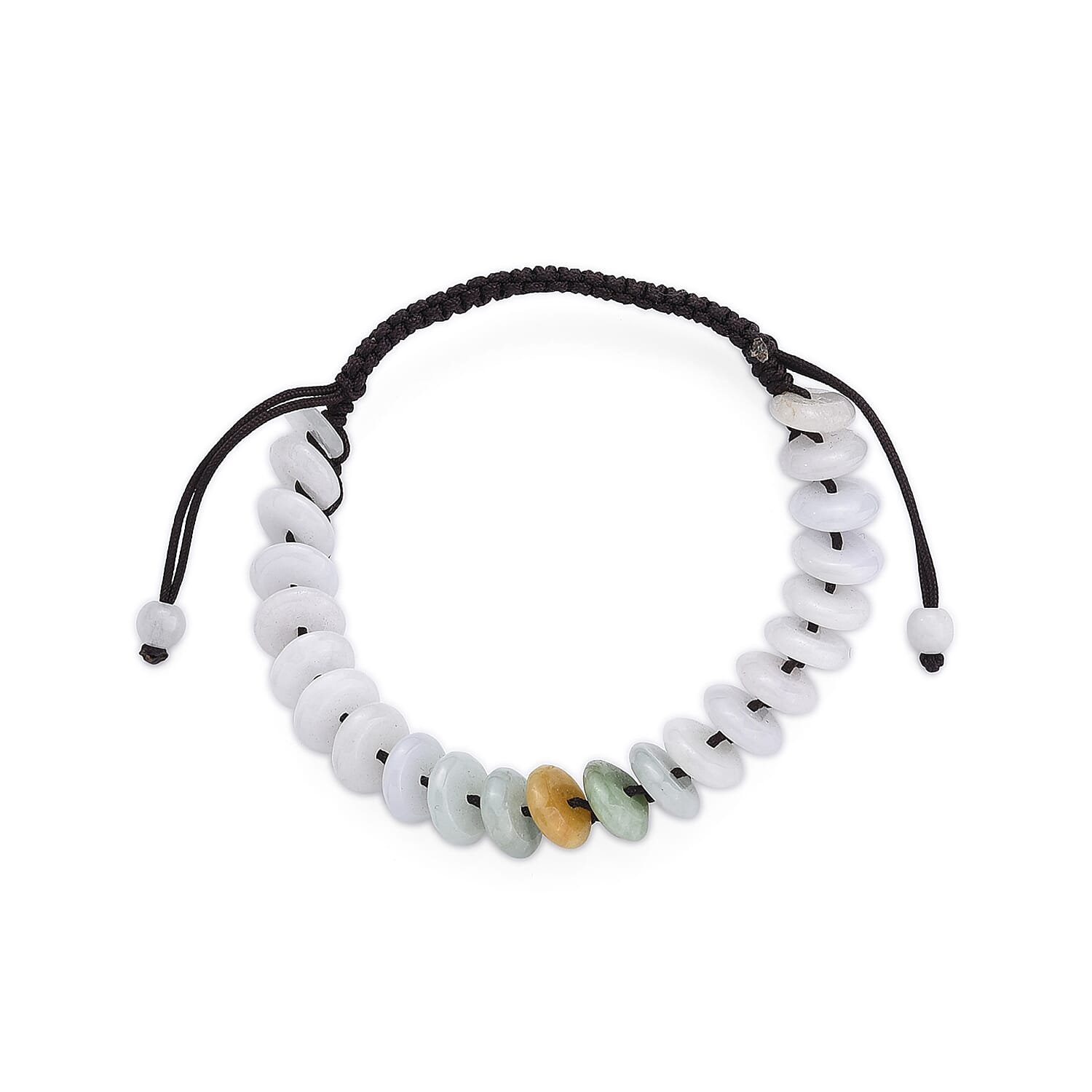 Natural Jade 30.00 ctw Disc Adjustable Bracelet in Silvertone