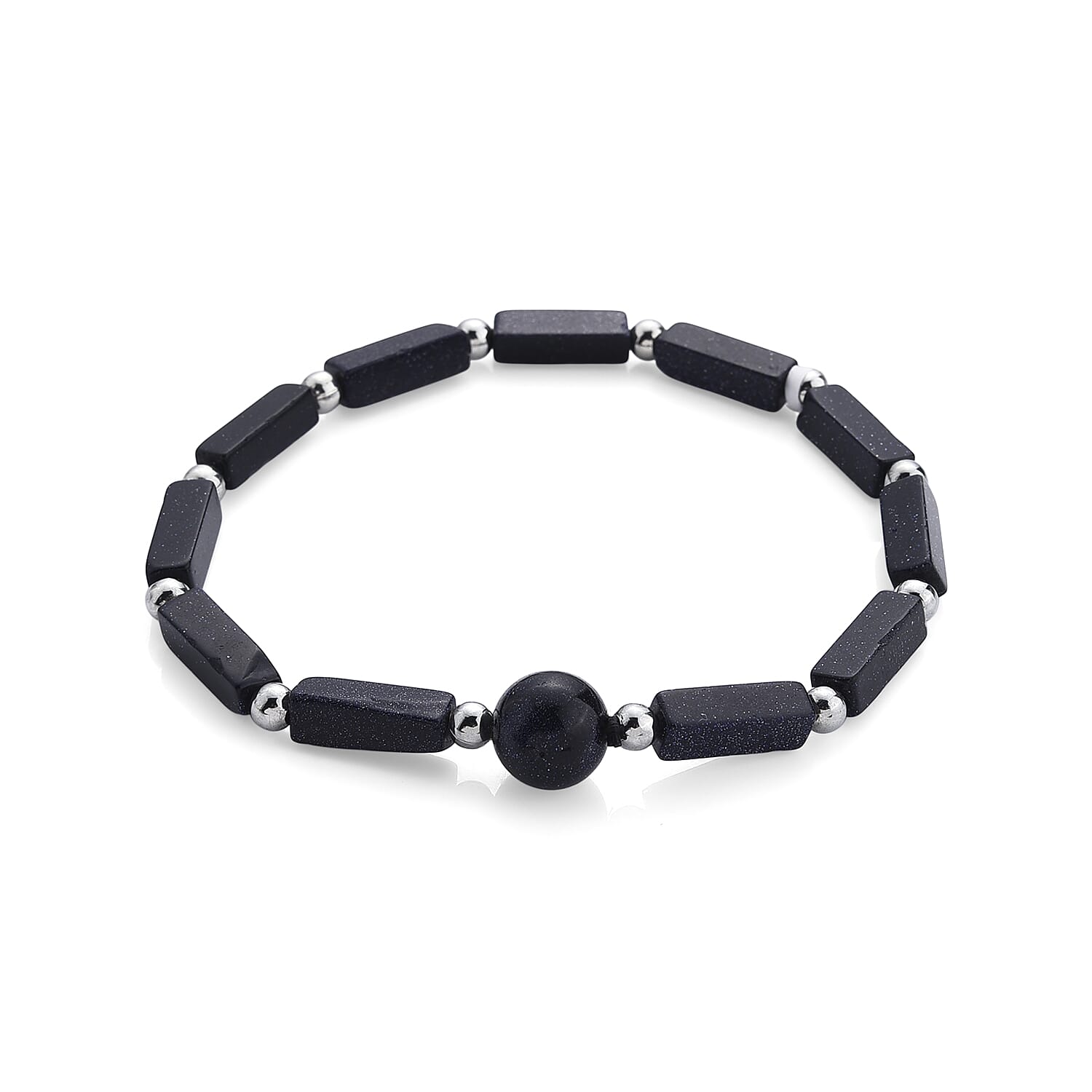 Blue Sandstone 25.00 ctw Beaded Bracelet in Silvertone (7-7.5)
