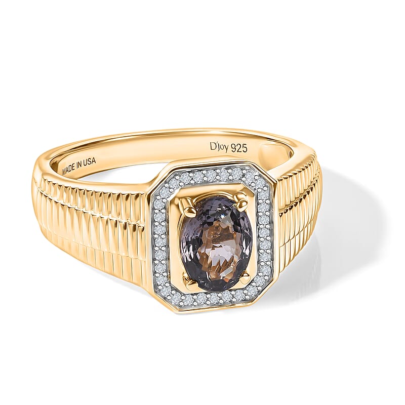 D'Joy Premium Platinum Spinel and Moissanite 1.40 ctw Men's Ring in 18K Vermeil Yellow Gold Over Sterling Silver (Size 10.0)