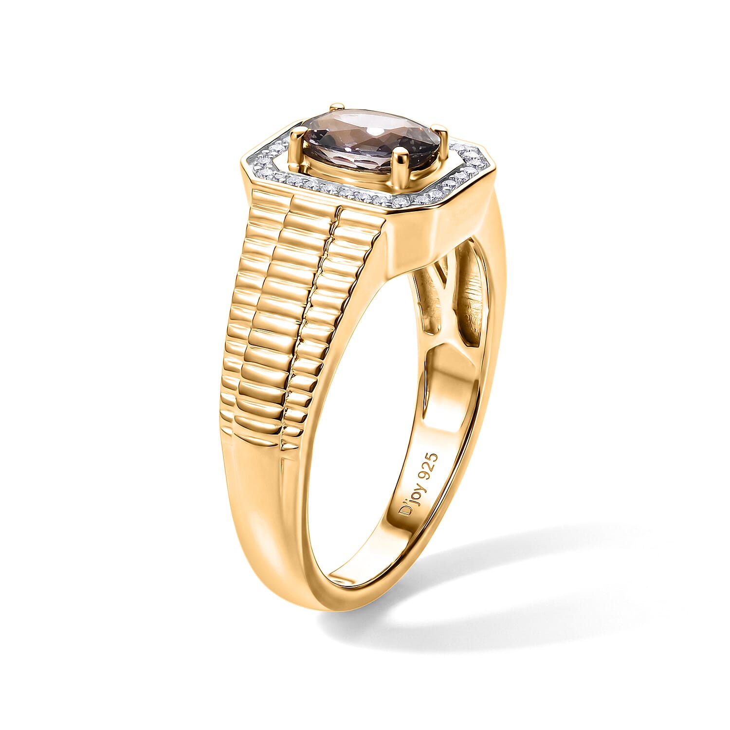 D'Joy Premium Platinum Spinel and Moissanite 1.40 ctw Men's Ring in 18K Vermeil Yellow Gold Over Sterling Silver (Size 10.0)