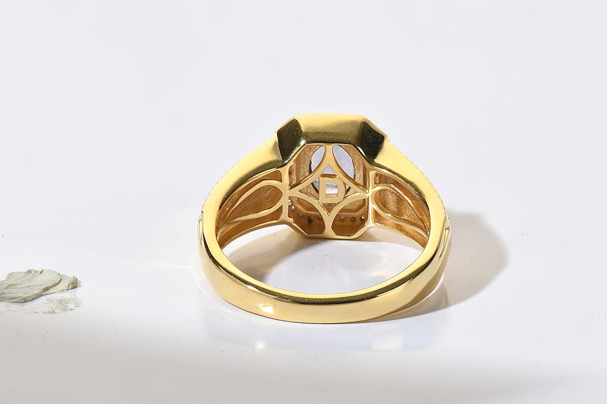 D'Joy Premium Platinum Spinel, Moissanite Men's Ring in 18K Vermeil YG Over Sterling Silver (Size 10.0) 1.40 ctw image number 3