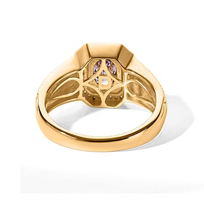 D'Joy Premium Platinum Spinel and Moissanite 1.40 ctw Men's Ring in 18K Vermeil Yellow Gold Over Sterling Silver (Size 10.0)