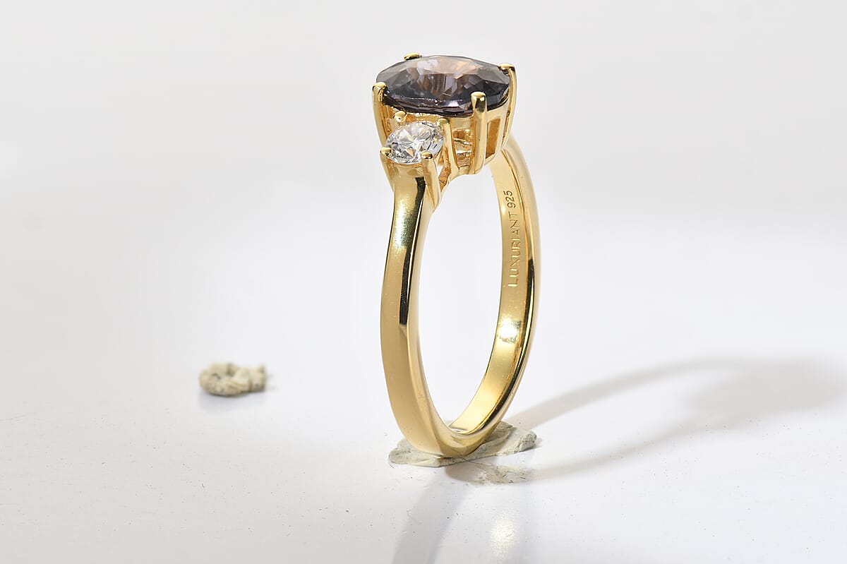 Premium Platinum Spinel, Luxuriant Lab Grown Diamond (G-H, SI) (0.30 cts) Ring in 18K Vermeil YG Over Sterling Silver (Size 10.0) 1.70 ctw image number 2