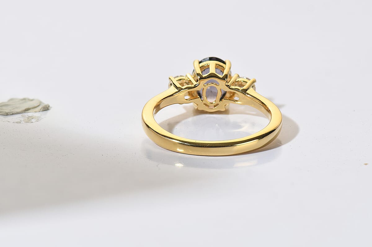 Premium Platinum Spinel, Luxuriant Lab Grown Diamond (G-H, SI) (0.30 cts) Ring in 18K Vermeil YG Over Sterling Silver (Size 10.0) 1.70 ctw image number 3
