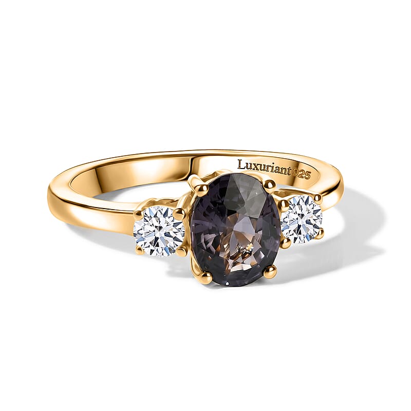 Premium Platinum Spinel and Luxuriant Lab Grown Diamond G-H SI 1.70 ctw Silver Frost Ring in 18K Vermeil Yellow Gold Over Sterling Silver (Size 6.0)