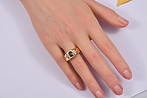Premium Platinum Spinel, Luxuriant Lab Grown Diamond (G-H, SI) Men's Ring in 18K Vermeil YG Over Sterling Silver (Size 10.0) 1.00 ctw
