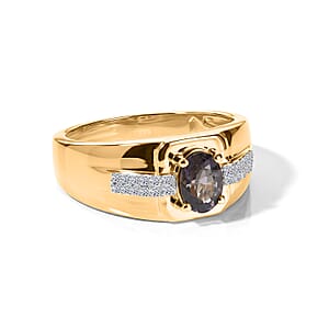 Premium Platinum Spinel, Luxuriant Lab Grown Diamond (G-H, SI) Men's Ring in 18K Vermeil YG Over Sterling Silver (Size 10.0) 1.00 ctw