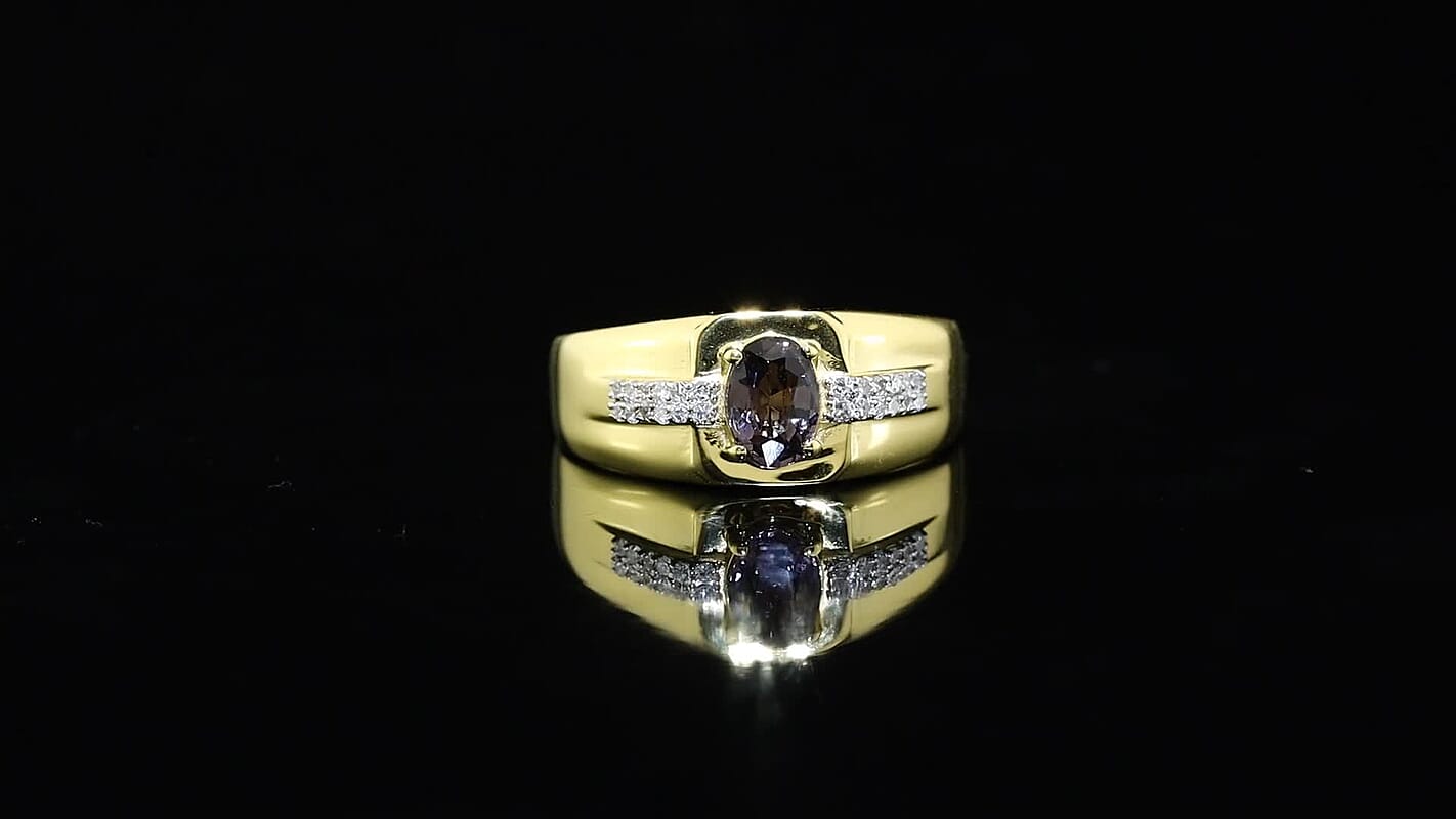 Premium Platinum Spinel, Luxuriant Lab Grown Diamond (G-H, SI) Men's Ring in 18K Vermeil YG Over Sterling SilverSize 10 1.00 ctw