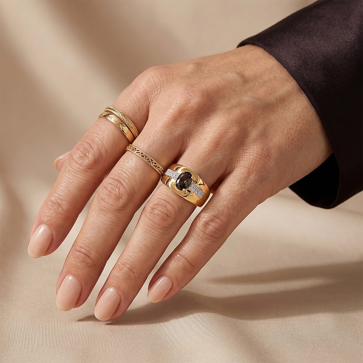 Premium Platinum Spinel, Luxuriant Lab Grown Diamond (G-H, SI) Men's Ring in 18K Vermeil YG Over Sterling Silver (Size 10.0) 1.00 ctw image number 1