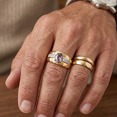 Premium Platinum Spinel and Luxuriant Lab Grown Diamond G-H SI 1.00 ctw Men's Ring in 18K Vermeil Yellow Gold Over Sterling Silver (Size 9.0)