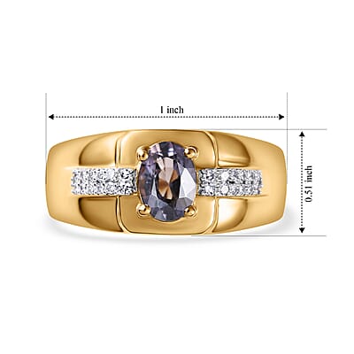 Premium Platinum Spinel and Luxuriant Lab Grown Diamond G-H SI 1.00 ctw Men's Ring in 18K Vermeil Yellow Gold Over Sterling Silver (Size 9.0)