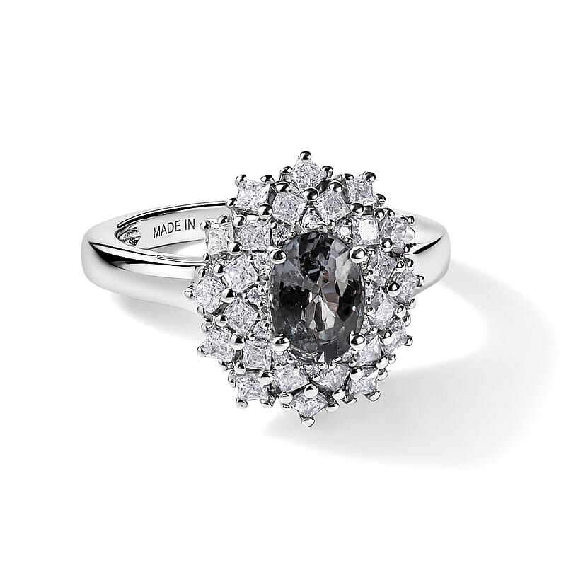 D'Joy Premium Platinum Spinel and Moissanite 1.50 ctw Starlit Bloom Ring in Rhodium Over Sterling Silver (Size 5.0)