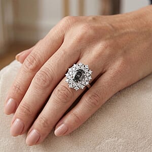 D'Joy Premium Platinum Spinel and Moissanite 1.50 ctw Starlit Bloom Ring in Rhodium Over Sterling Silver (Size 7.0)