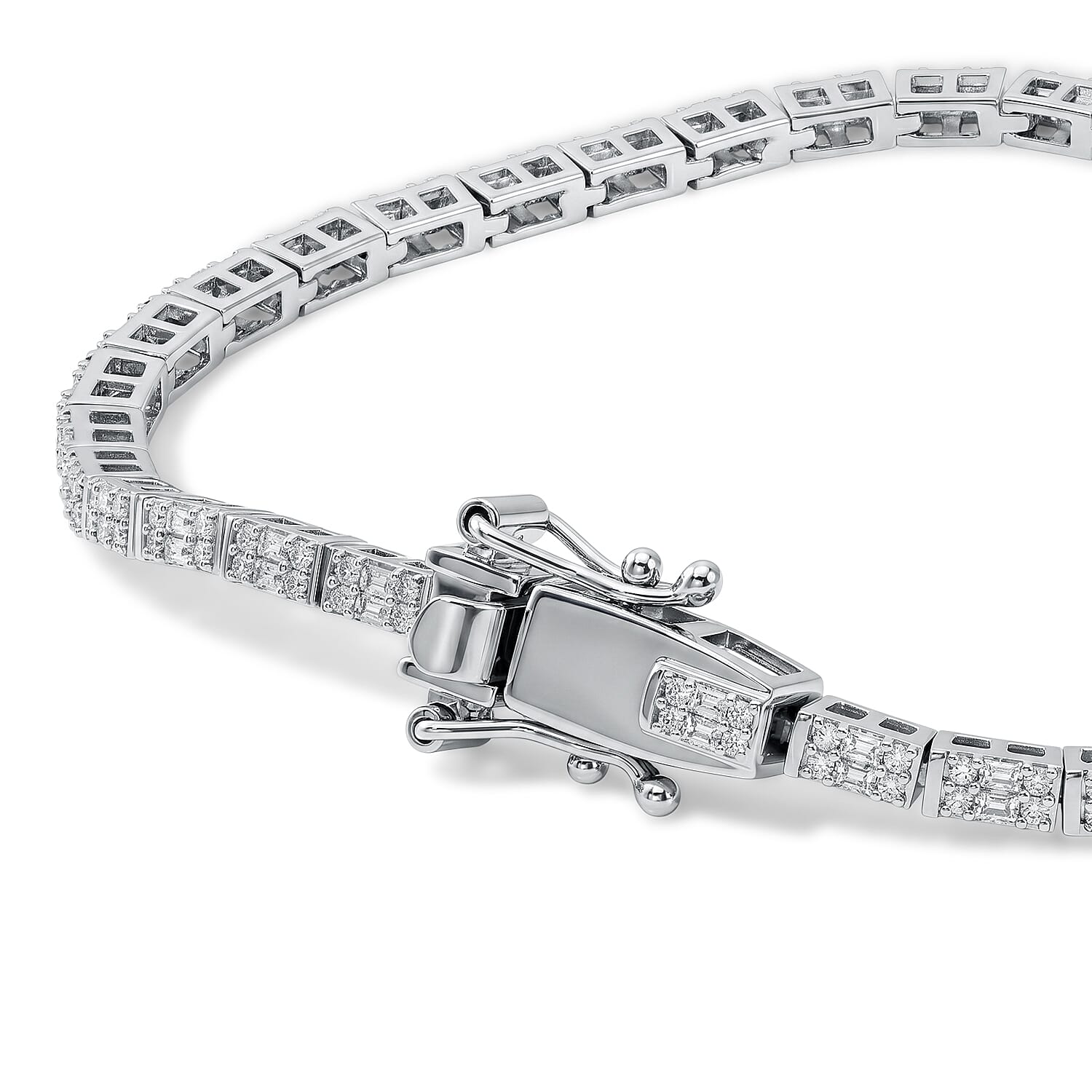 D'Joy Diamond 1.00 ctw Tennis Deco Radiance Bracelet in Rhodium Over Sterling Silver (7.25 In)