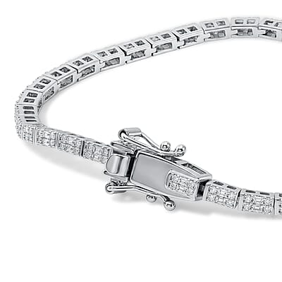 D'Joy Diamond 1.00 ctw Tennis Deco Radiance Bracelet in Rhodium Over Sterling Silver (7.25 In)