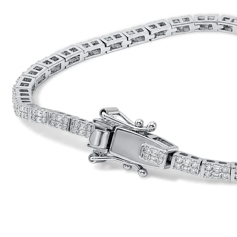 D'Joy Diamond 1.00 ctw Tennis Deco Radiance Bracelet in Rhodium Over Sterling Silver (7.25 In)