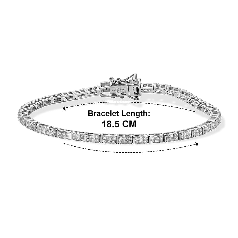 D'Joy Diamond 1.00 ctw Tennis Deco Radiance Bracelet in Rhodium Over Sterling Silver (7.25 In)
