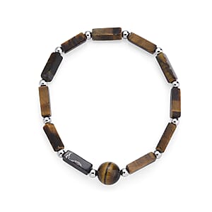 Yellow Tiger Eye 25.00 ctw Beaded Bracelet in Silvertone (7-7.5)