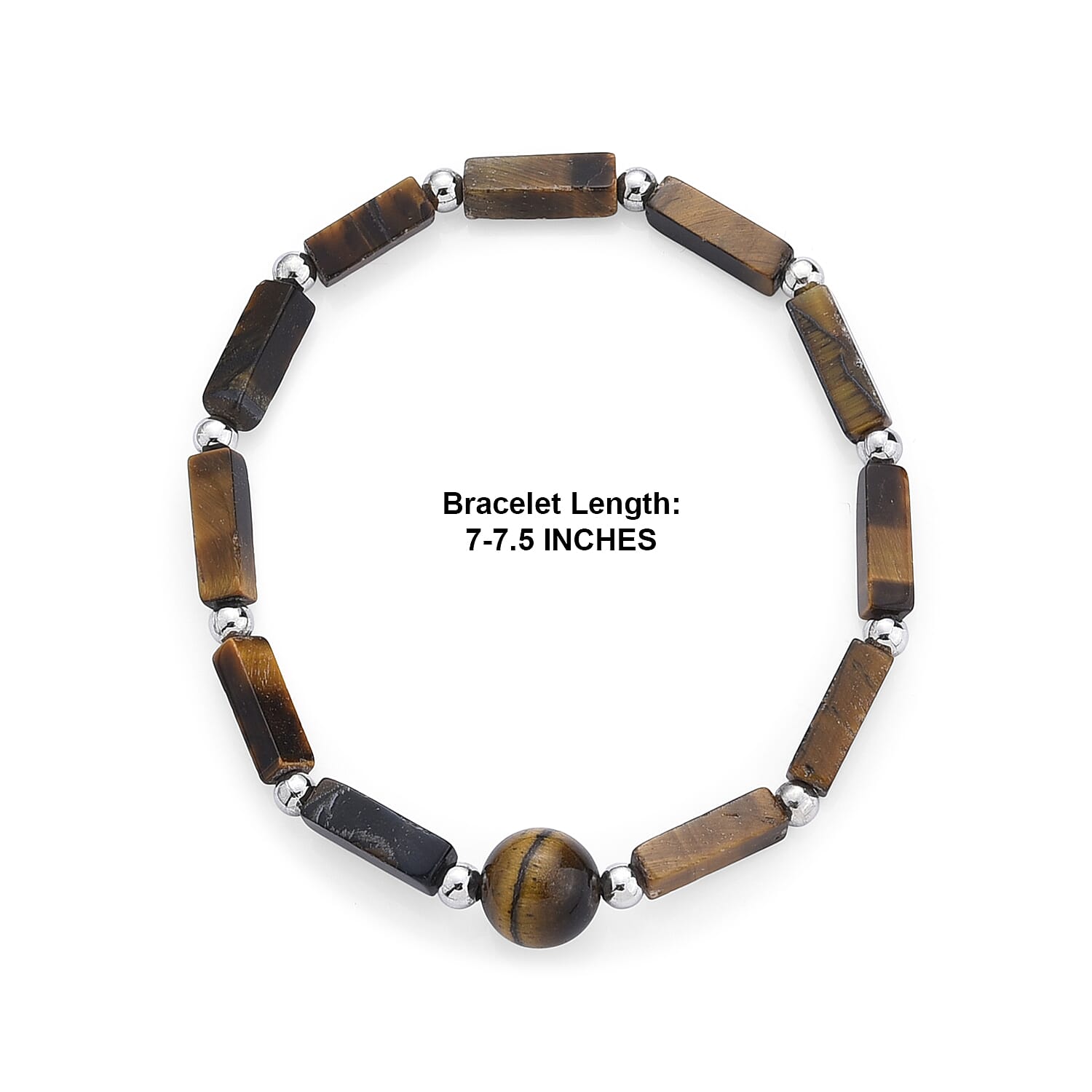 Yellow Tiger Eye 25.00 ctw Beaded Bracelet in Silvertone (7-7.5)