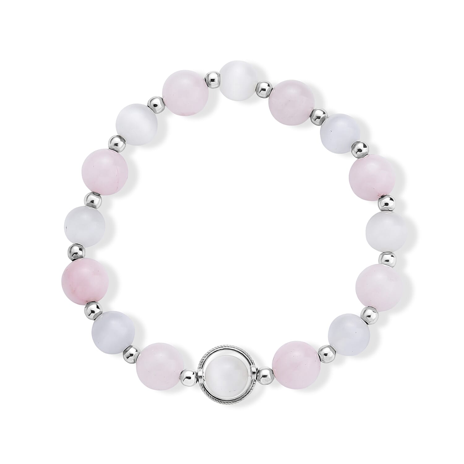 Rose Quartz and White Cat Eye 70.00 ctw Beaded Bracelet