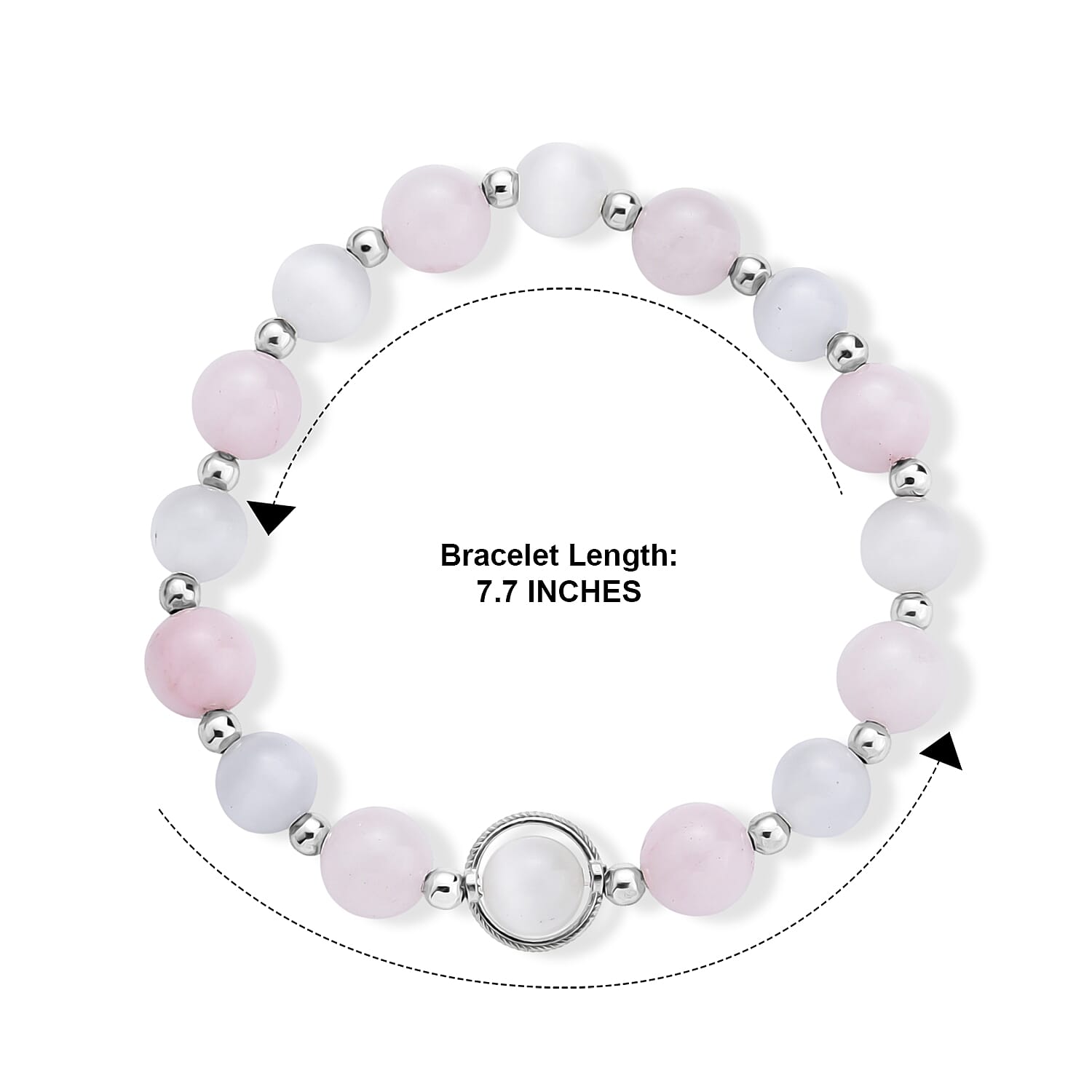 Rose Quartz and White Cat Eye 70.00 ctw Beaded Bracelet