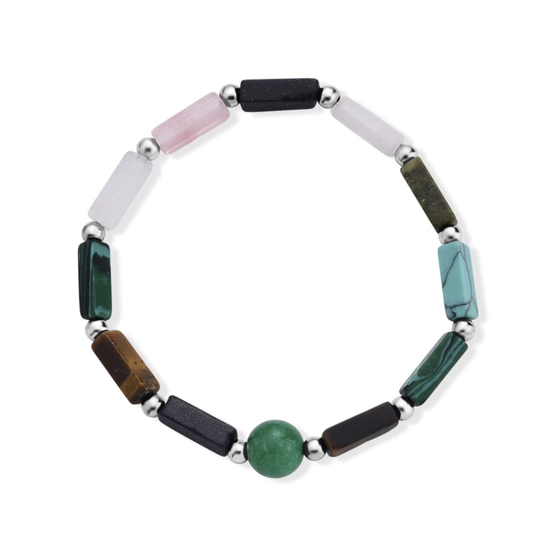Multi Gemstone 25.00 ctw Beaded Bracelet in Silvertone (7-7.5)