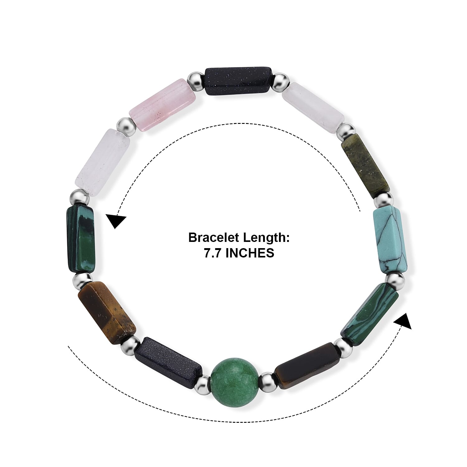 Multi Gemstone 25.00 ctw Beaded Bracelet in Silvertone (7-7.5)