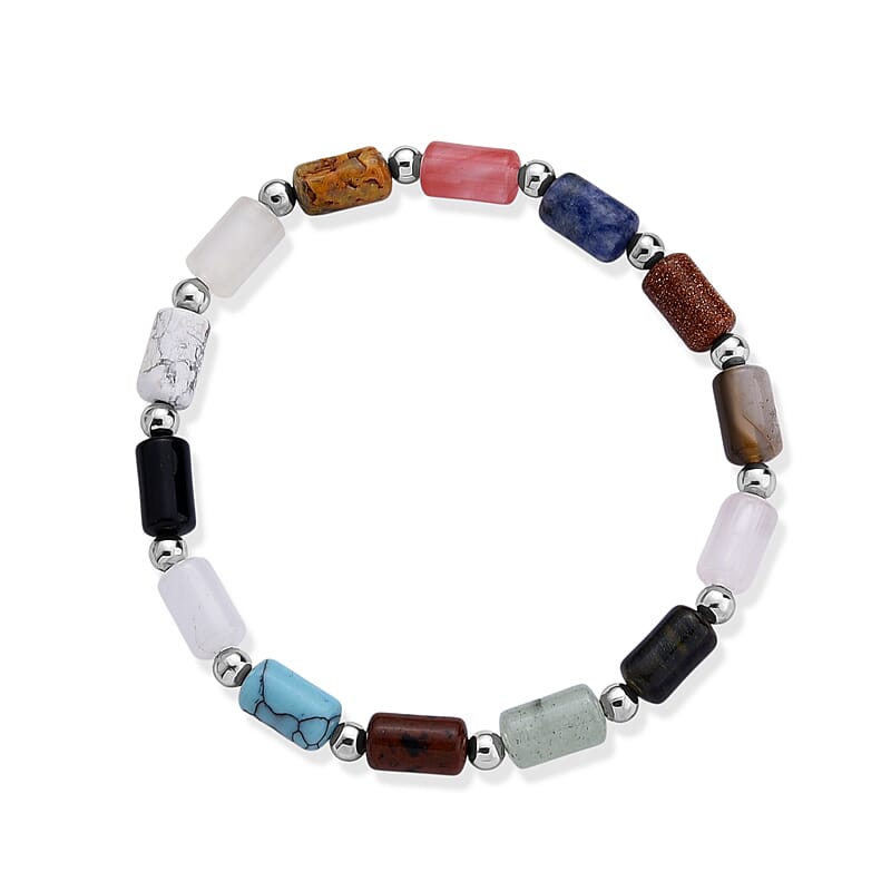 Multi Gemstone 25.00 ctw Beaded Bracelet in Silvertone (7-7.5)