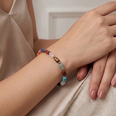 Multi Gemstone 25.00 ctw Beaded Bracelet in Silvertone (7-7.5)