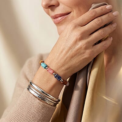 Multi Gemstone 25.00 ctw Beaded Bracelet in Silvertone (7-7.5)