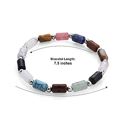 Multi Gemstone 25.00 ctw Beaded Bracelet in Silvertone (7-7.5)