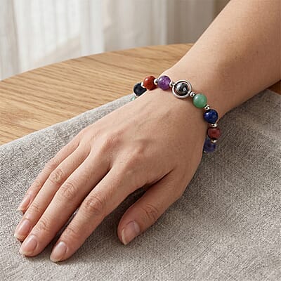 Multi Gemstone 70.00 ctw Beaded Bracelet in Silvertone (7-7.5)