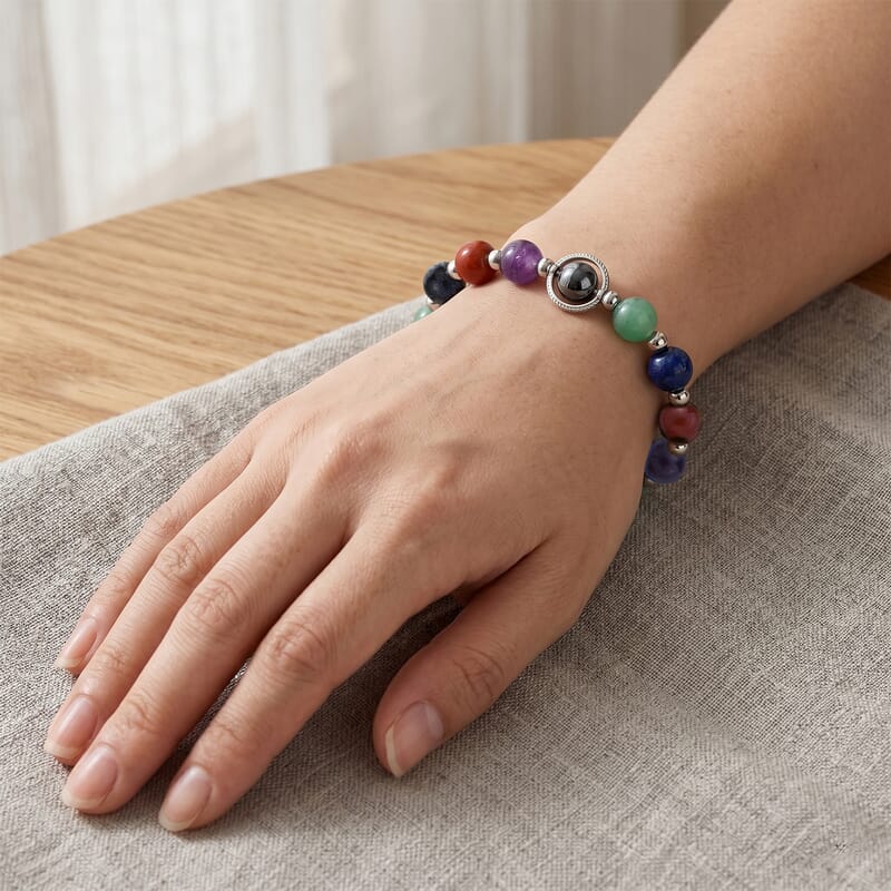Multi Gemstone 70.00 ctw Beaded Bracelet in Silvertone (7-7.5)