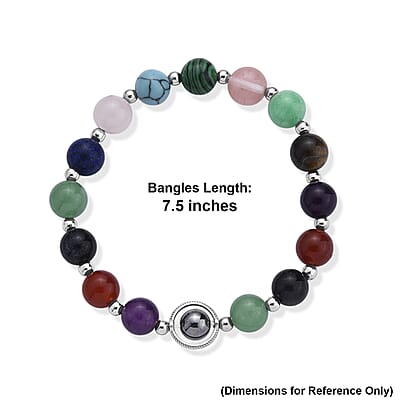 Multi Gemstone 70.00 ctw Beaded Bracelet in Silvertone (7-7.5)