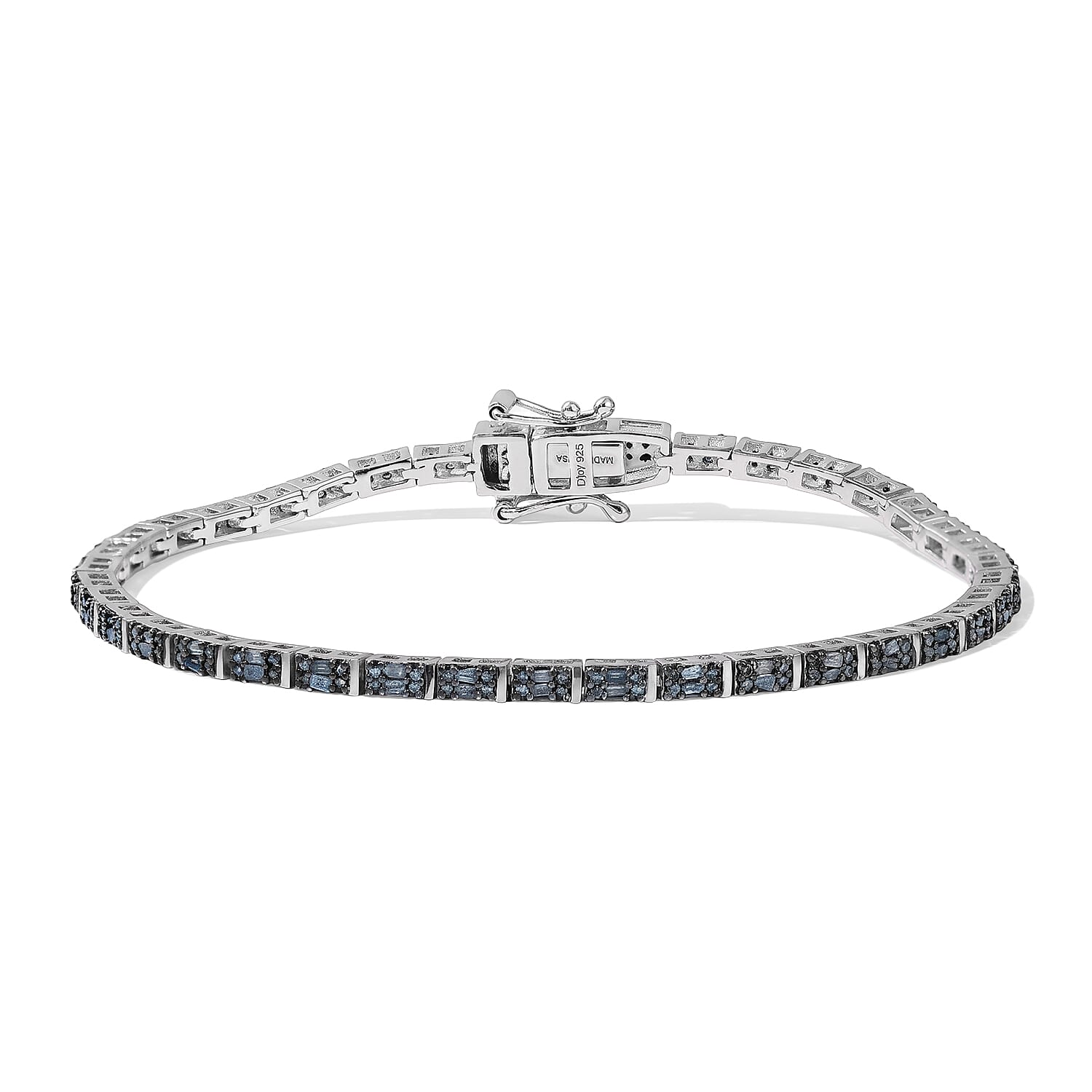 D'Joy Blue Diamond 1.00 ctw Tennis Deco Radiance Bracelet in Rhodium Over Sterling Silver (7.25 In) (Ships in 10-12 Days)
