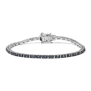 D'Joy Blue Diamond 1.00 ctw Tennis Deco Radiance Bracelet in Rhodium Over Sterling Silver (7.25 In)