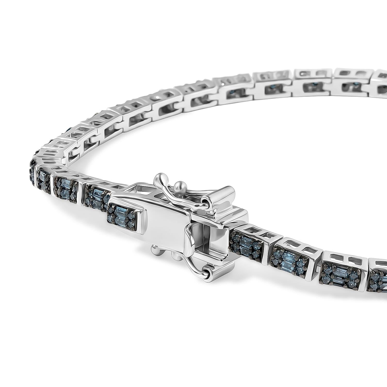 D'Joy Blue Diamond 1.00 ctw Tennis Deco Radiance Bracelet in Rhodium Over Sterling Silver (7.25 In) (Ships in 10-12 Days)