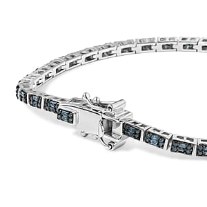 D'Joy Blue Diamond 1.00 ctw Tennis Deco Radiance Bracelet in Rhodium Over Sterling Silver (7.25 In)