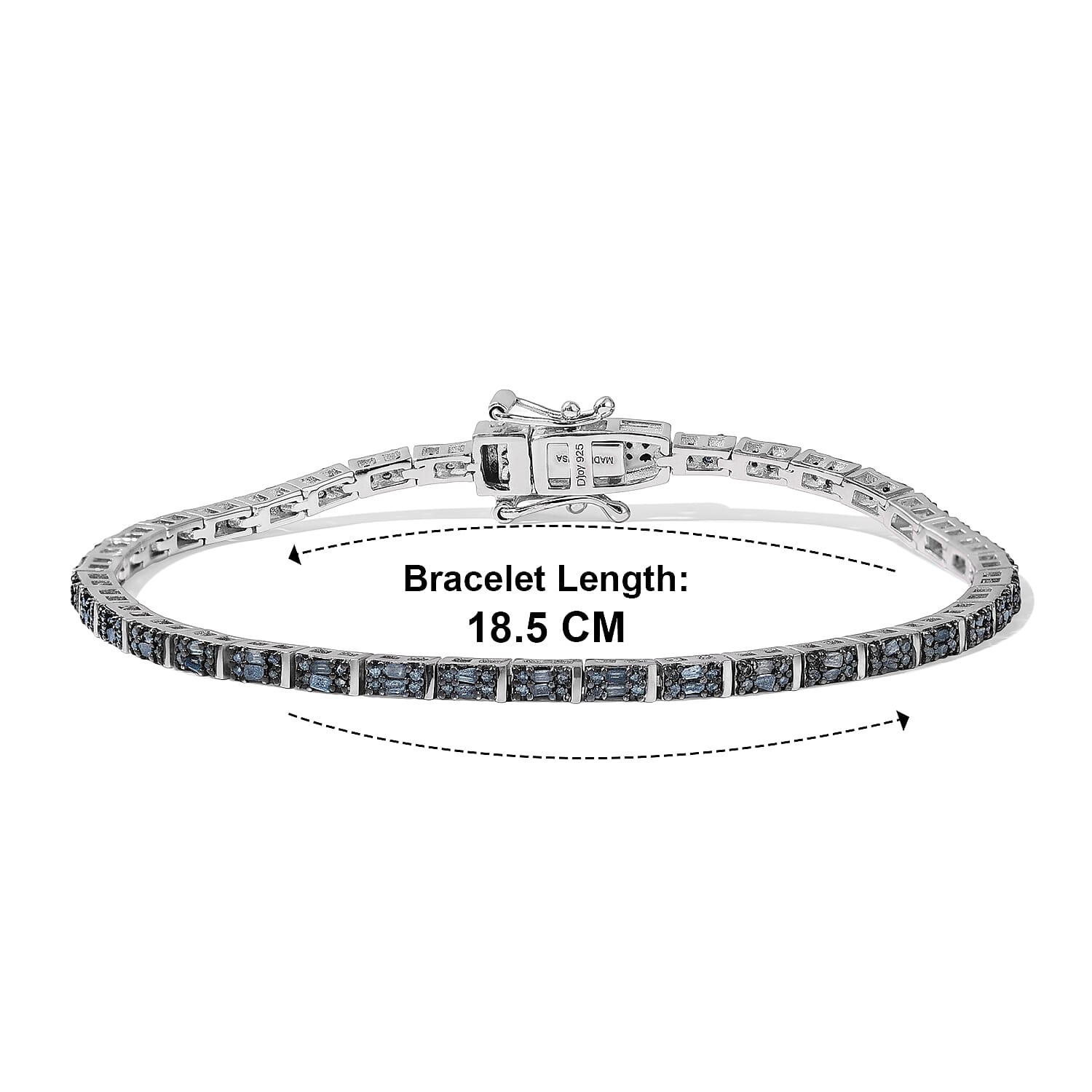 D'Joy Blue Diamond 1.00 ctw Tennis Deco Radiance Bracelet in Rhodium Over Sterling Silver (7.25 In) (Ships in 10-12 Days)