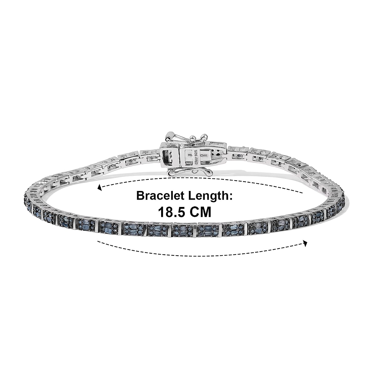 D'Joy Blue Diamond 1.00 ctw Tennis Deco Radiance Bracelet in Rhodium Over Sterling Silver (7.25 In) image number 2