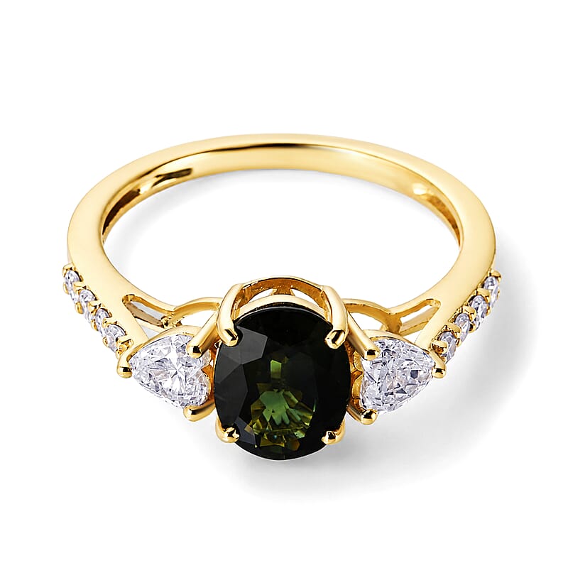 AAA Milanoa Green Sapphire and Luxuriant Lab Grown Diamond E-F VS 3.20 ctw Majestic Spotlight Ring in 10K Yellow Gold (Size  6.0)