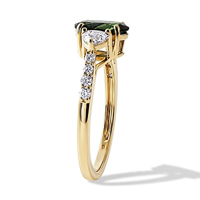 AAA Milanoa Green Sapphire and Luxuriant Lab Grown Diamond E-F VS 3.20 ctw Majestic Spotlight Ring in 10K Yellow Gold (Size  6.0)