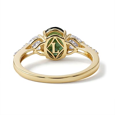 AAA Milanoa Green Sapphire and Luxuriant Lab Grown Diamond E-F VS 3.20 ctw Majestic Spotlight Ring in 10K Yellow Gold (Size  6.0)