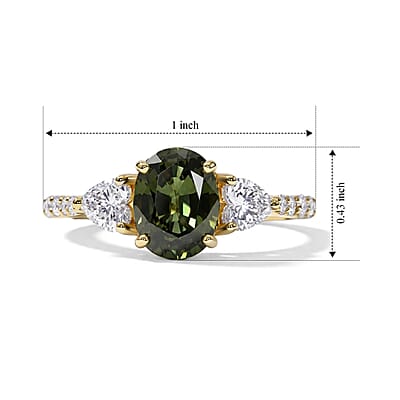 AAA Milanoa Green Sapphire and Luxuriant Lab Grown Diamond E-F VS 3.20 ctw Majestic Spotlight Ring in 10K Yellow Gold (Size  6.0)
