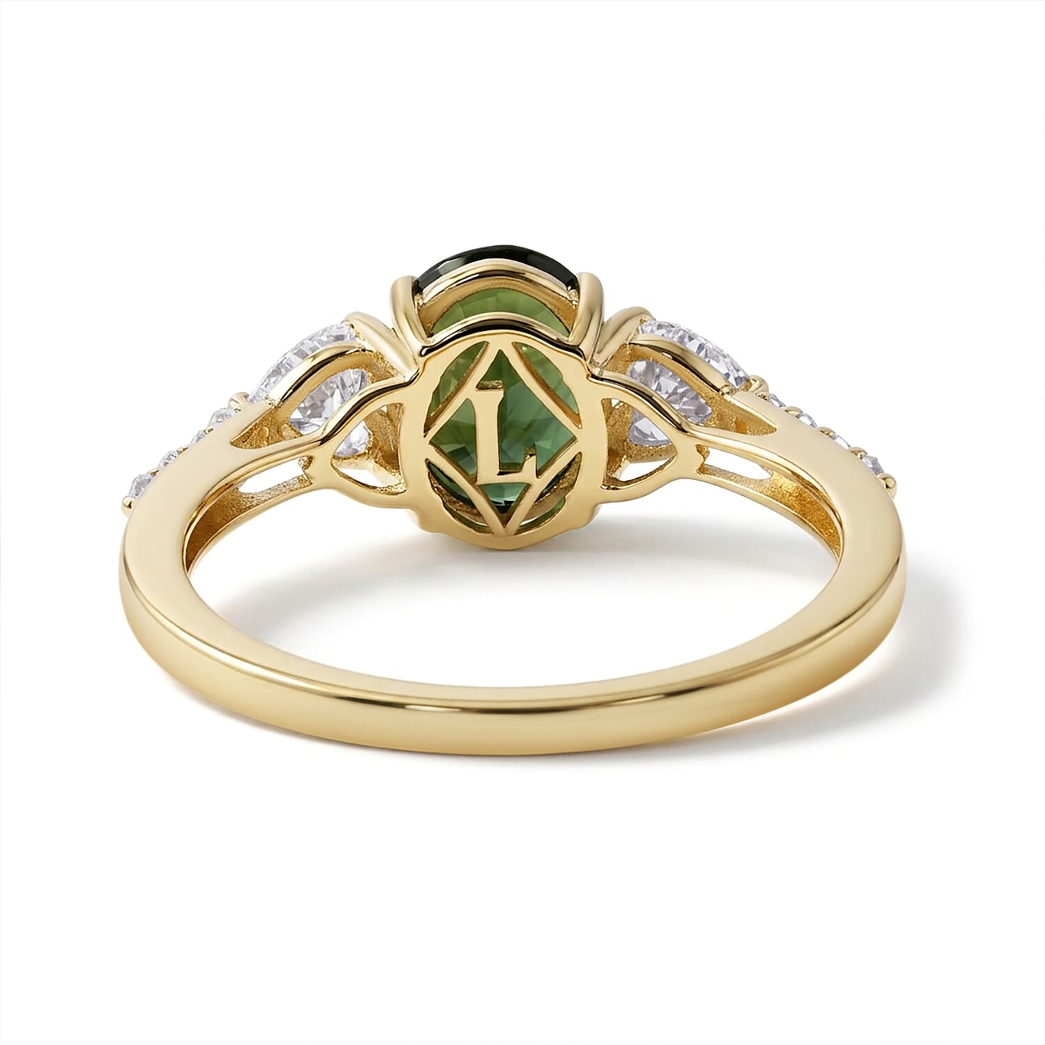 AAA Sapucaia Green Sapphire and Luxuriant Lab Grown Diamond E-F VS 3.20 ctw The Verdant Majesty Ring in 10K Yellow Gold (Size 7.0)
