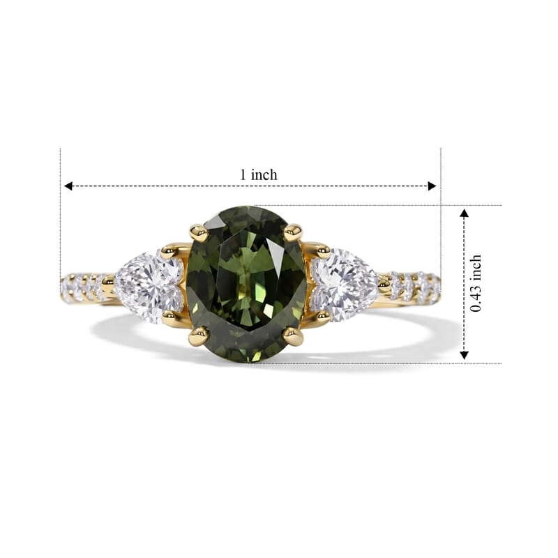 AAA Sapucaia Green Sapphire and Luxuriant Lab Grown Diamond E-F VS 3.20 ctw The Verdant Majesty Ring in 10K Yellow Gold (Size 7.0)