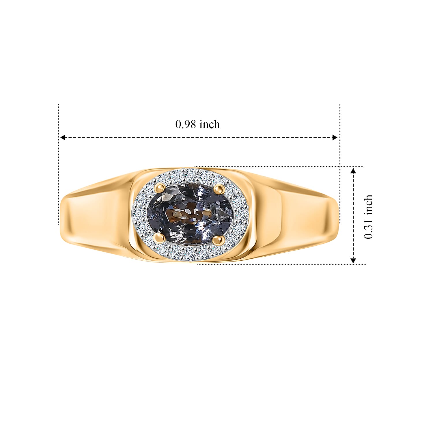 Premium Platinum Spinel and Luxuriant Lab Grown Diamond G-H SI 1.00 ctw Men's Ring in 18K Vermeil Yellow Gold Over Sterling Silver (Size 10.0)